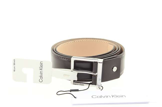 CALVIN KLEIN Pánský tm. hnědý kožený pásek 